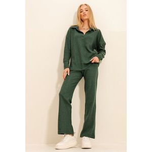 Trend Alaçatı Stili Women's Walnut Green Polo Neck Top and Palazzon Trousers Knitwear Top and Bottom Set obraz