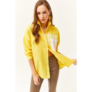 Olalook Women's Yellow Pocket Detailed Oversize Woven Shirt obraz