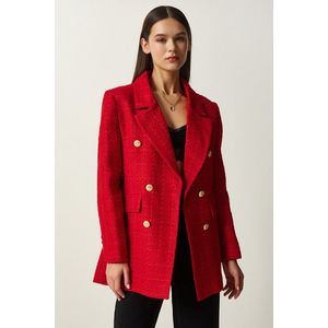 Happiness İstanbul Women's Red Buttoned Blazer Tweed Jacket obraz