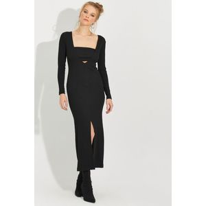 Cool & Sexy Women's Black Bustier Slit Camisole Midi Dress obraz