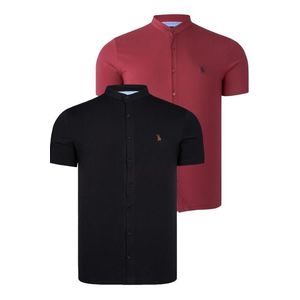 DOUBLE SET T8597 DEWBERRY MEN'S SHIRT-BLACK-BURGUNDY obraz