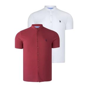 DOUBLE SET T8597 DEWBERRY MEN'S SHIRT-WHITE-BURGUNDY obraz