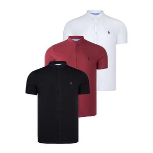 TRIPLE SET T8597 DEWBERRY MEN'S SHIRT-BLACK-WHITE-BURGUNDY obraz