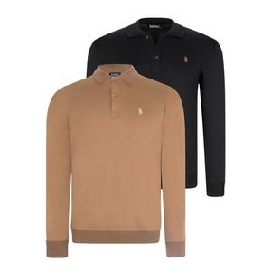 DOUBLE SET V4007 DEWBERRY MEN'S SWEATSHIRT-BLACK-CAMEL obraz