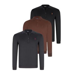 TRIPLE SET V4007 DEWBERRY MEN'S SWEATSHIRT-BLACK-NAVY-BROWN obraz