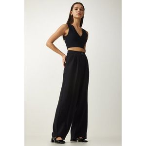 Happiness İstanbul Women's Black Pleated Palazzo Trousers obraz