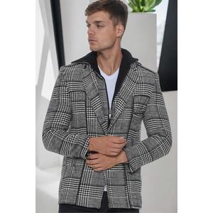 K7535 DEWBERRY MEN'S COAT-LIGHT PLAID BLACK obraz