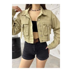 BİKELİFE Women's Pocket Detailed Oversized Crop Denim Jacket obraz