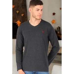 T8587 DEWBERRY V-NECK MEN'S LONG SLEEVE T-SHIRT-ANTHRACITE-2 obraz