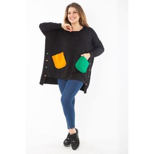 Şans Women's Plus Size Black Comfortable Cut Color Combination Sweatshirt obraz