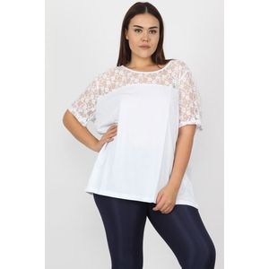 Şans Women's Plus Size White Cotton Blouse with Lace Detail obraz