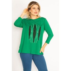 Şans Women's Plus Size Green Stone And Print Detailed Blouse obraz