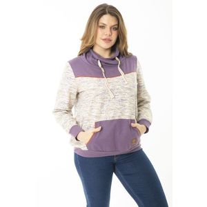 Şans Women's Plus Size Purple Eyelet Lace-Up And Ornamental Button Detail Kangaroo Pocket Stand-Up Collar Sweatshirt obraz