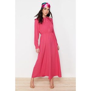 Trendyol Fuchsia Baby Collar Linen Look Woven Dress obraz