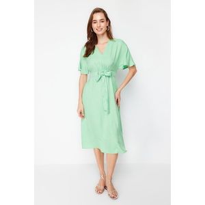 Trendyol Green Tie Detailed A-line V-neck Midi Woven Dress obraz