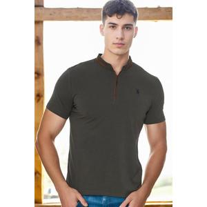 T8571 DEWBERRY ZIPPER MEN'S T-SHIRT-KHAKI-1 obraz