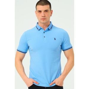 T8586 DEWBERRY MEN'S POLO NECK T-SHIRT-PLAIN LIGHT BLUE obraz