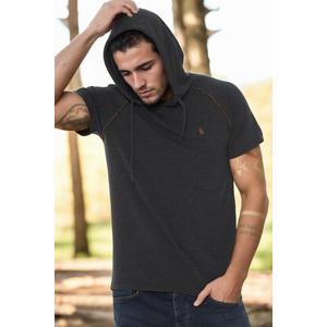 T8570 DEWBERRY HOODED MEN'S T-SHIRT-DARK ANTHRACITE obraz