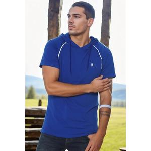 T8570 DEWBERRY HOODED MEN'S T-SHIRT-OUTDOOR SAX obraz