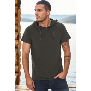 T8570 DEWBERRY HOODED MEN'S T-SHIRT-DARK KHAKI obraz