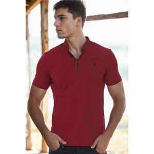 T8571 DEWBERRY ZIPPER MEN'S T-SHIRT-BURGUNDY-1 obraz