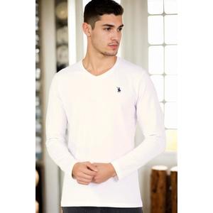 T8587 DEWBERRY V-NECK MEN'S LONG SLEEVE T-SHIRT-WHITE 1 obraz