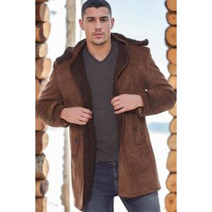 PLT8399 DEWBERRY SUEDE LOOK MEN'S COAT-PLAIN BROWN obraz