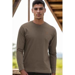 T8588 DEWBERRY BIKE COLLAR LONG SLEEVE T-SHIRT-PLAIN KHAKI obraz