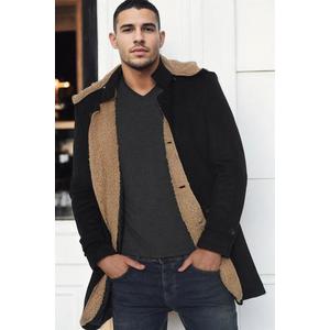 PLT8399 DEWBERRY SUEDE LOOK MEN'S COAT-PLAIN BLACK obraz