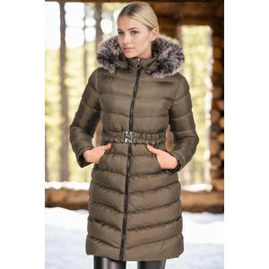 Z6690 DEWBERRY FUR HOODED LADIES' COAT-PLAIN KHAKI obraz