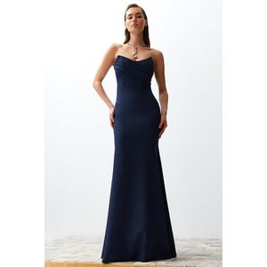 Trendyol Navy Blue Collar Detailed Woven Evening Dress obraz