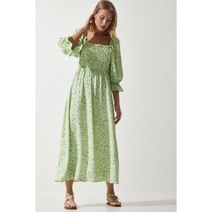 Happiness İstanbul Women's Light Green Linen Surface Patterned Summer Woven Dress obraz