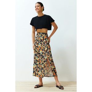 Trendyol Multi Color Viscose Fabric Floral Pattern Slit Midi Woven Skirt obraz