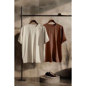 Trendyol Brown-Stone Oversize 2-Pack Basic 100% Cotton T-Shirt obraz