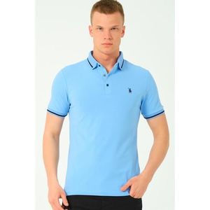 T8586 DEWBERRY MEN'S POLO NECK T-SHIRT-LIGHT BLUE-2 obraz