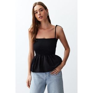 Trendyol Black Cotton Poplin Detailed Strap Flexible Knitted Blouse obraz