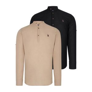 DOUBLE SET G783 DEWBERRY JUDGE COLLAR SHIRT-BLACK-BEIGE obraz