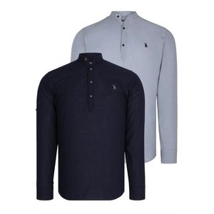 DOUBLE SET G783 DEWBERRY JUDGE COLLAR SHIRT-NAVY BLUE - GREY obraz