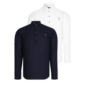 DOUBLE SET G783 DEWBERRY JUDGE COLLAR SHIRT-WHITE-NAVY BLUE obraz