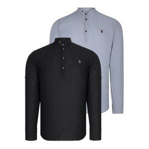 DOUBLE SET G783 DEWBERRY JUDGE COLLAR SHIRT-BLACK-GREY obraz