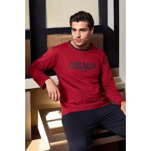 J6975 Dewberry Mens Buttoned Long Sleeve Pyjama Set-BORDEAUX obraz