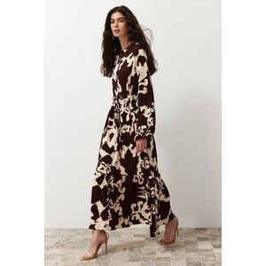 Trendyol Brown Big Flower Patterned Crinkle Woven Dress obraz