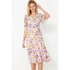 Trendyol Pink Floral Print A-Cut Flounced Midi Lined Chiffon Woven Dress obraz