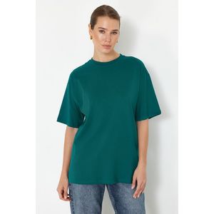 Trendyol Emerald Green 100% Cotton Premium Oversize/Wide Fit Crew Neck Knitted T-Shirt obraz