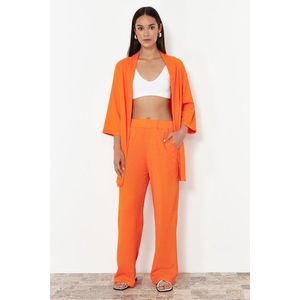 Trendyol Orange Relaxed/Comfortable Cut Kimono Knitted Top and Bottom Set obraz