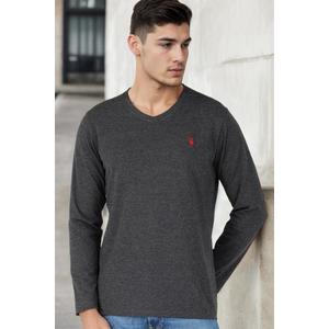 T8587 DEWBERRY V-NECK MEN'S LONG SLEEVE T-SHIRT-ANTHRACITE-1 obraz