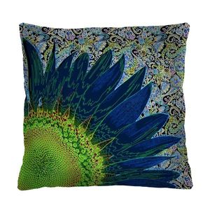 Bertoni Home Unisex's Square Pillow Blue Flower Navy Blue/Green obraz