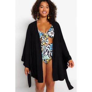 Trendyol Curve Black Sleeve Flounced Viscose Beach Wear Woven Kimono & Kaftan obraz