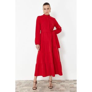 Trendyol Red Belted Magnificent Collar Button Detailed Woven Dress obraz