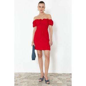 Trendyol Red Plain Bodycone Crepe Mini Woven Dress obraz